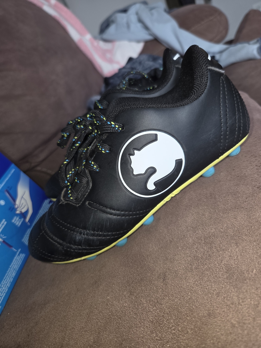 Puma Kids Black Soccer Sneakers with Yellow Trim